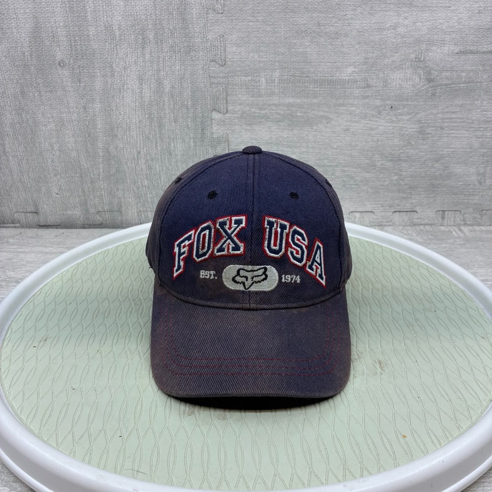 Vintage Fox Racing Hat Men OSFA Navy Blue Cotton Snapback USA Embroidered 21060